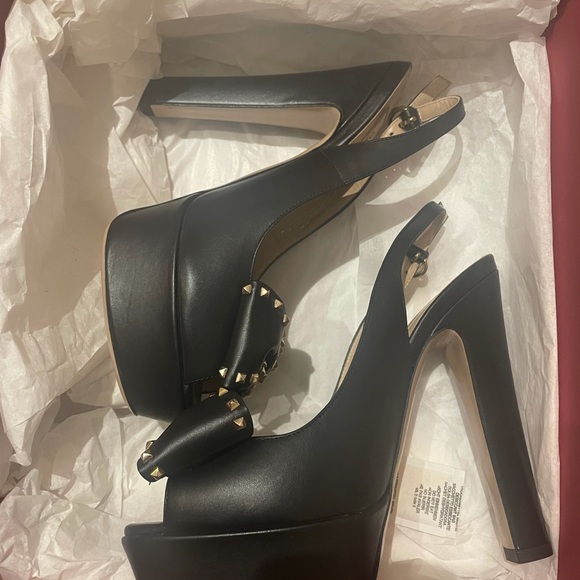 Valentino Black Leather Rockstud Bow Platform Slingback Sandals Size 7 woman - Picture 9 of 9